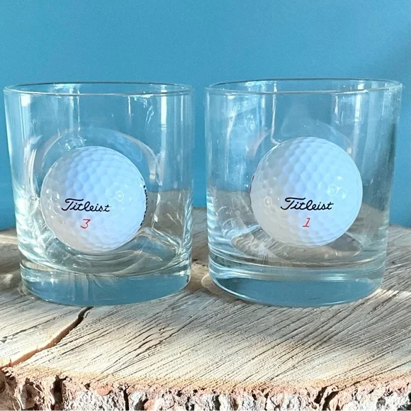 Set of 2 Titlelist Golf Ball Whiskey Rocks Glasses - Picture 1 of 8